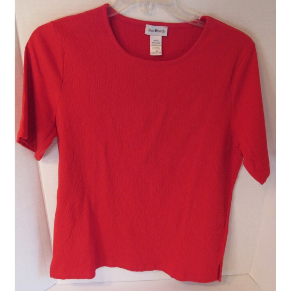 BonWorth Red Crepe Short Sleeve Top Blouse Lightweight Womens Crewneck Size M